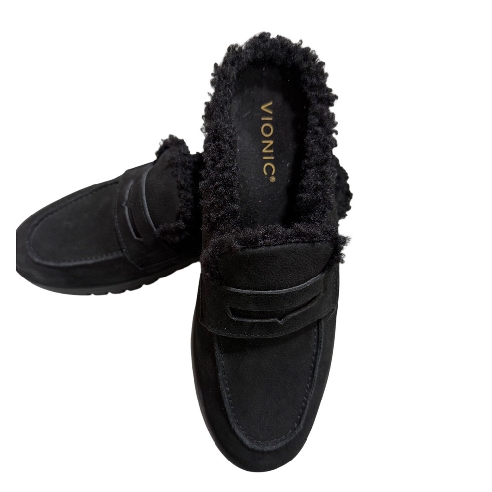 Vionic Uptown Mule Black Nubuck Sherpa Lined 7.5